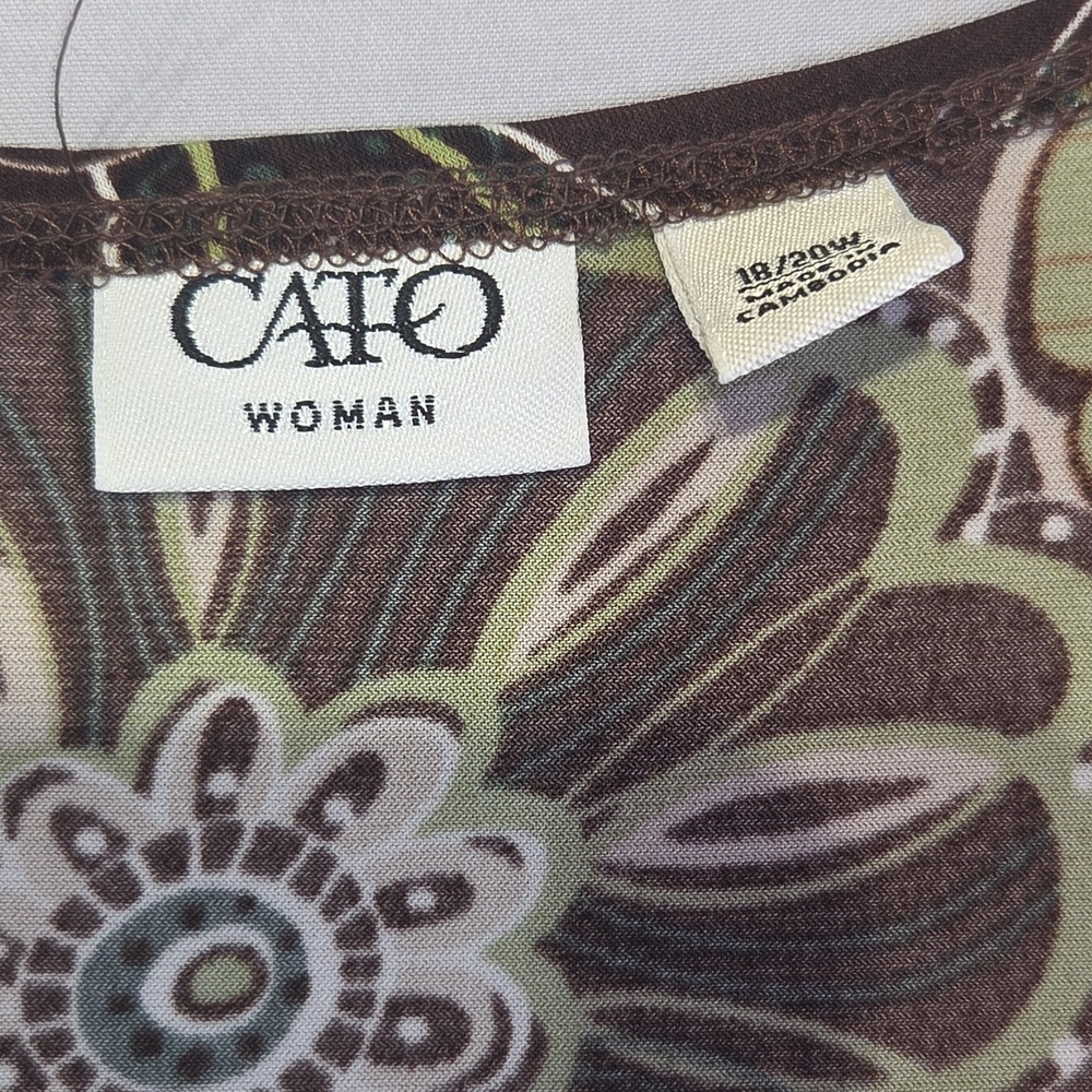 Cato Woman 18/20W Sleeveless Floral Asymmetrical Layered Tunic Top Brown Green P - Picture 2 of 13